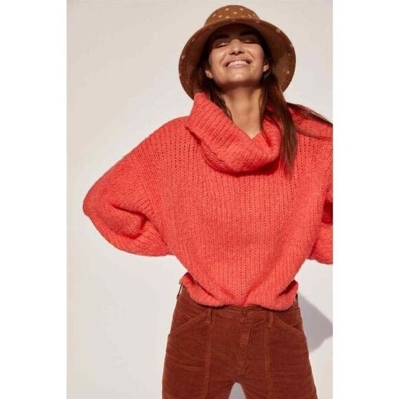Anthropologie Pilcro Zamora Orange Cropped Cowl‎ Neck Sweater Small - Picture 2 of 9